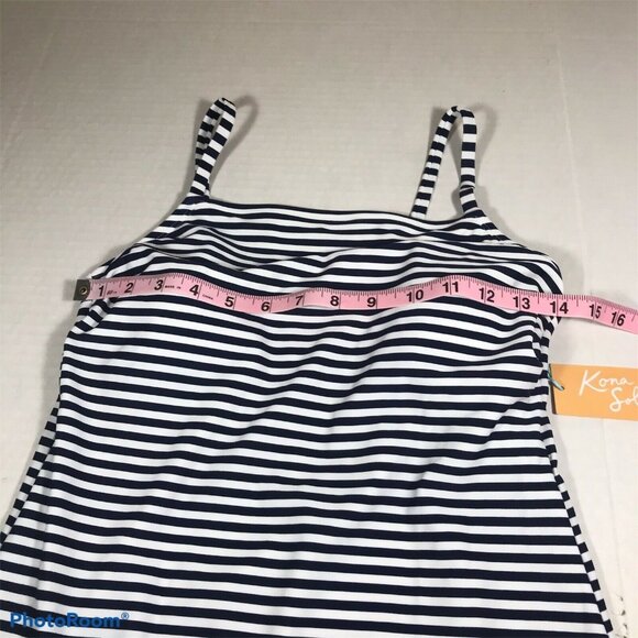 Kona Sol Womens Sz Medium 8-10 Tankini Swim Top Striped Navy White New With Tags - Picture 8 of 12